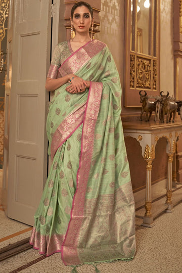 Parrot Green Handloom Silk Saree for Party