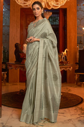 Sage Green Handloom Silk Saree for Festival