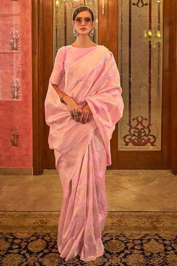 Carnation Pink Sequins Embellished Modal Silk Saree for Party