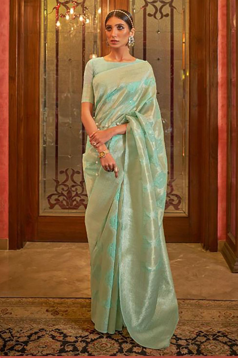 Sea Green Sequins Embellished Modal Silk Saree for Party