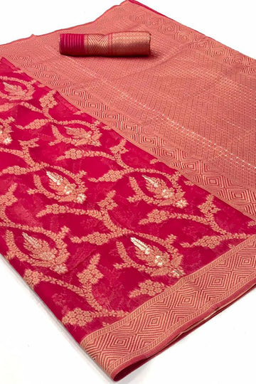 Gajari Pink Woven Organza Saree for Party