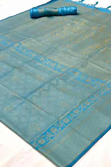 Sky Blue Handloom Weaving Silk Party Wear Saree