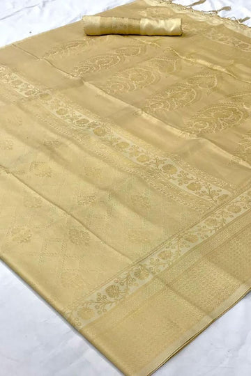 Cream Handloom Weaving Silk Party Wear Saree