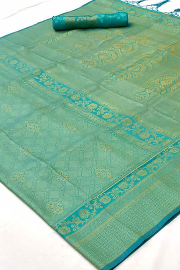 Turquoise Handloom Weaving Silk Party Wear Saree