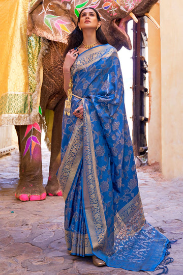 Persian Blue Woven Handloom Silk Saree for Festival