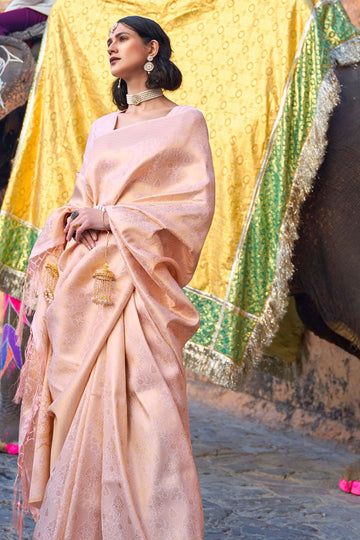 Blush Pink Handloom Weaving Silk Saree