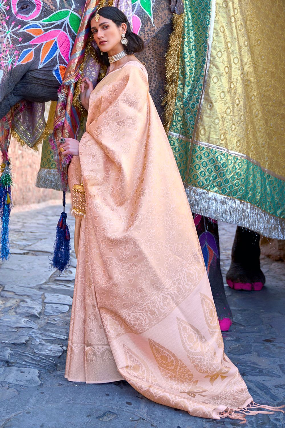 Blush Pink Handloom Weaving Silk Saree