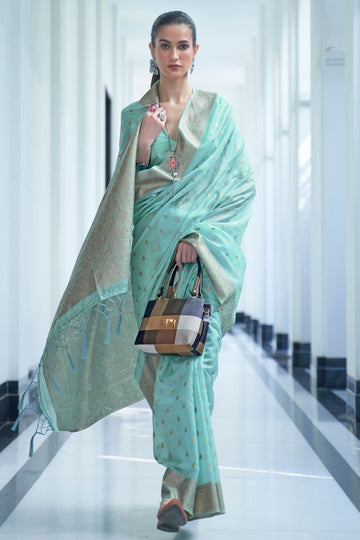 Aqua Mint Art Silk Woven Saree for Festival