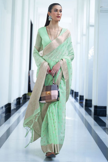 Mint Green Art Silk Woven Saree for Festival