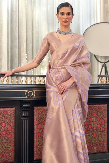 Lilac Handloom Weaving Organza Festival Wear Saree