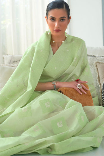 Mint Green Chikankari Weaving Party Wear Saree