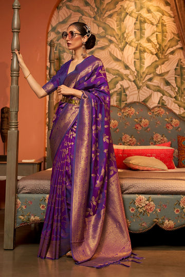 Amethyst Woven Chinnon Silk Saree for Party