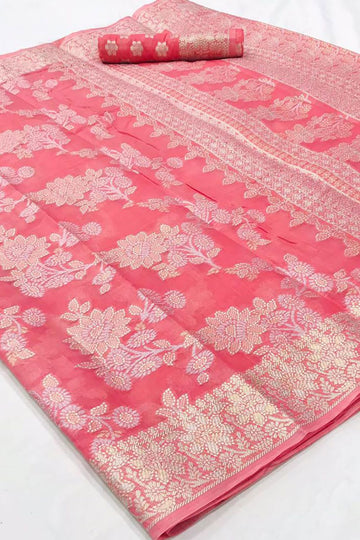 Pink Handloom Zari Woven Saree for Festival