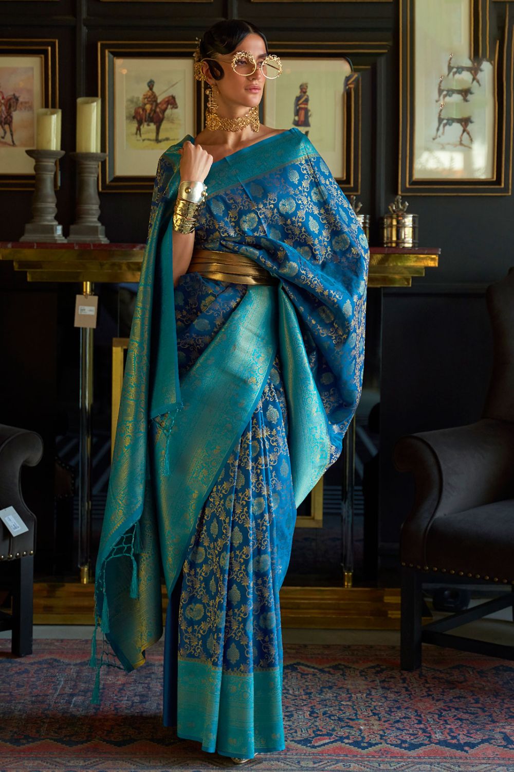 Royal Blue Handloom Weaving Chhaap Silk Festival Wear Saree