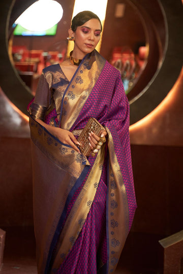 Magenta Woven Handloom Silk Saree for Party