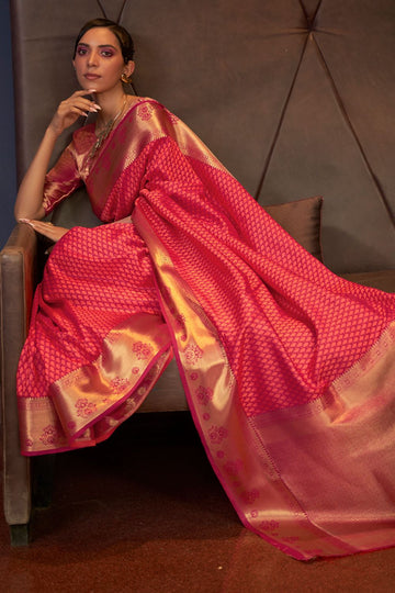 Pink Woven Handloom Silk Saree for Party