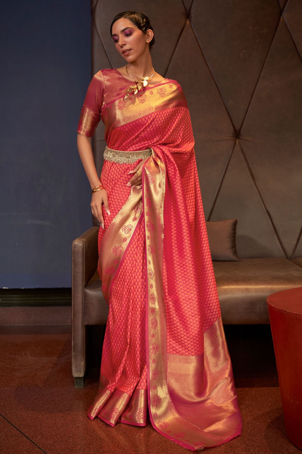 Pink Woven Handloom Silk Saree for Party