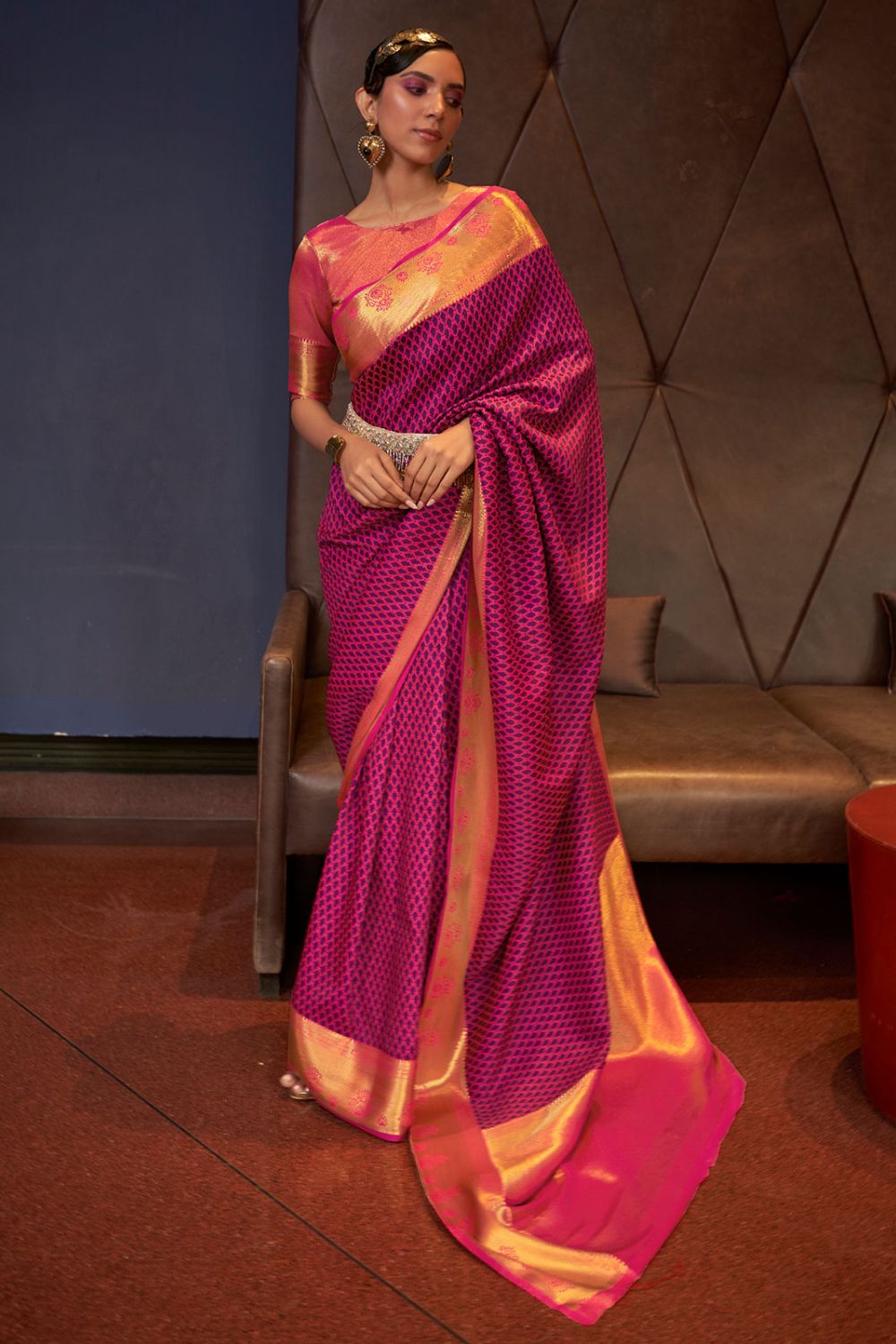 Rani Pink Woven Handloom Silk Saree for Party