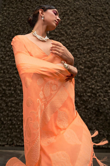 Orange Two Tone Silk Zari Woven Party Wear Saree