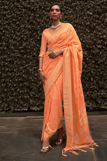 Orange Two Tone Silk Zari Woven Party Wear Saree