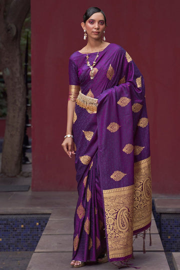 Amethyst Purple Woven Satin Silk Festival Wear Saree