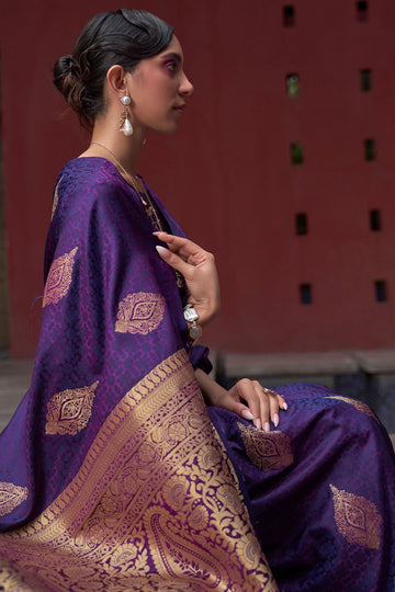 Amethyst Purple Woven Satin Silk Festival Wear Saree