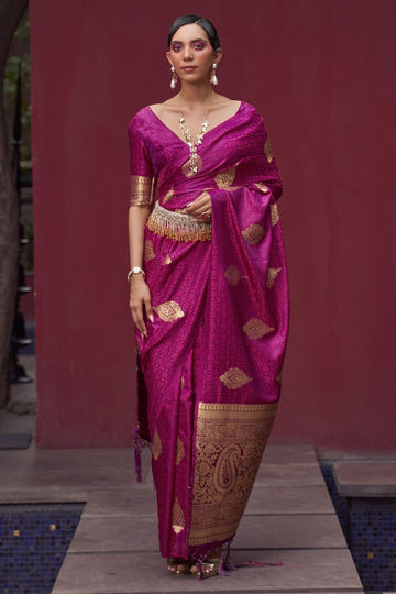 Magenta Woven Satin Silk Festival Wear Saree