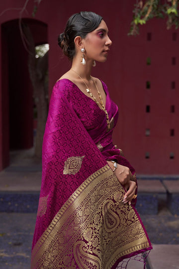 Magenta Woven Satin Silk Festival Wear Saree