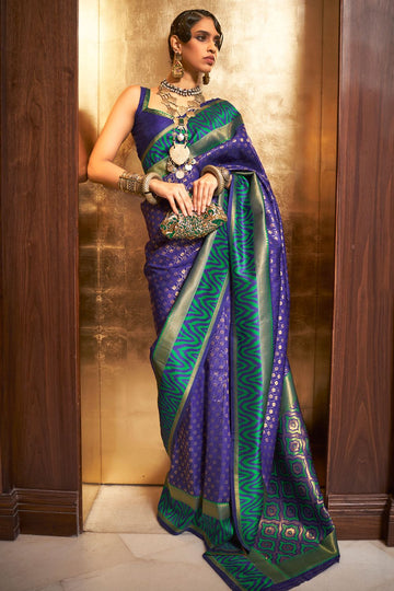 Violet Ikkat Pallu Handloom Silk Saree for Party