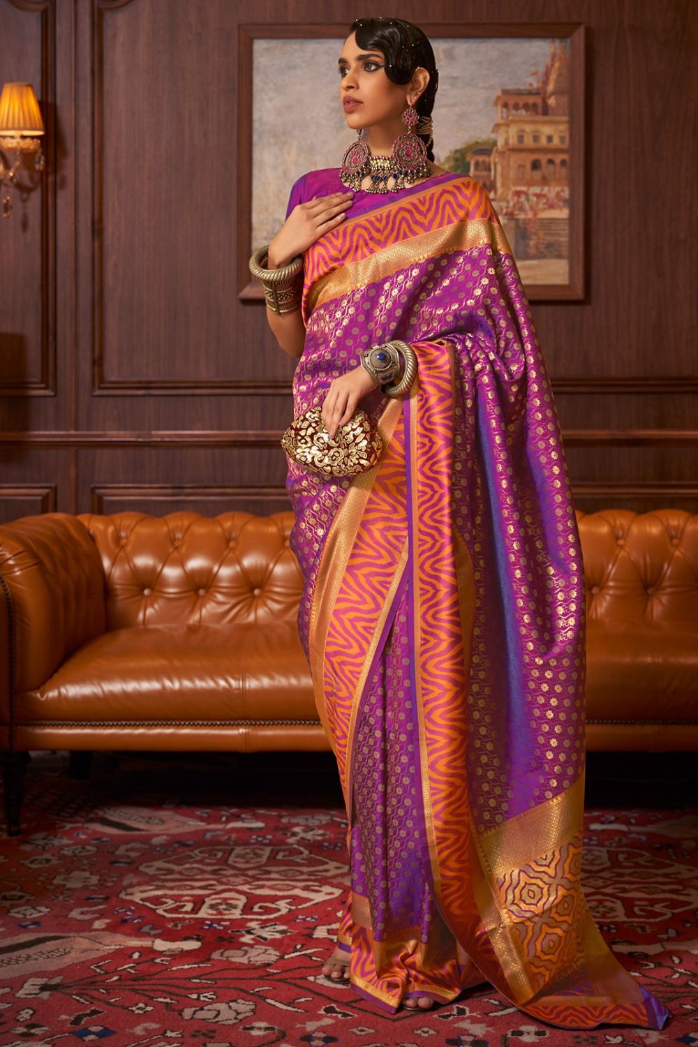 Magenta Ikkat Pallu Handloom Silk Saree for Party