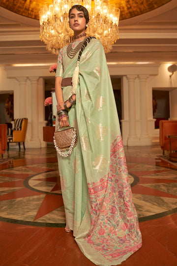 Pastel Green Modal Kashmiri Pallu Festival Wear Saree