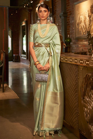 Pistachio Green Handloom Weaving Silk Party Wear Saree