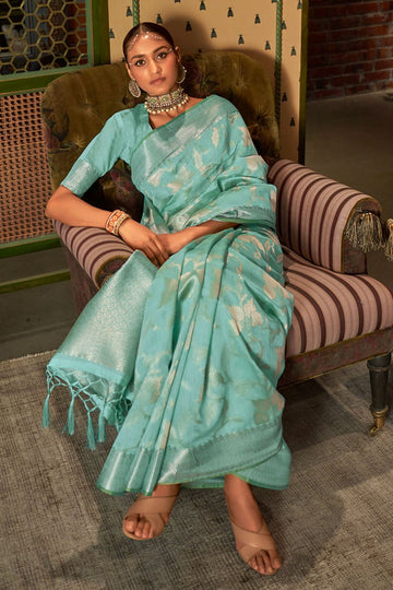 Sea Green Pure Handloom Weaving Silk Party Wear Saree