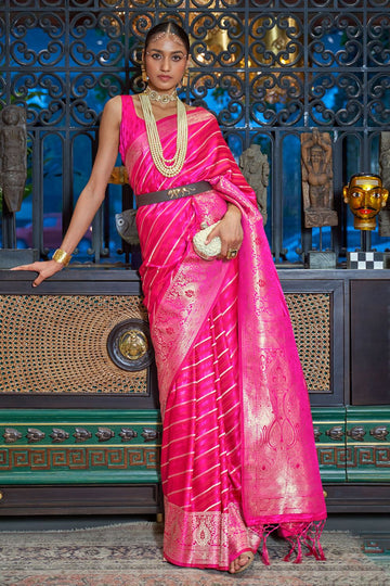 Rani Pink Handloom Weaving Pure Satin Saree for Festival