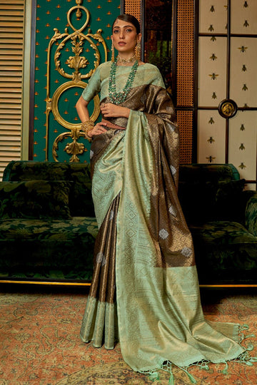 Bronze Gold Woven Silk Party Wear Saree