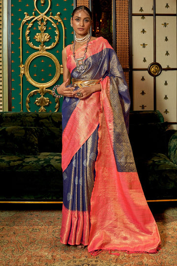 Navy Blue Woven Silk Party Wear Saree