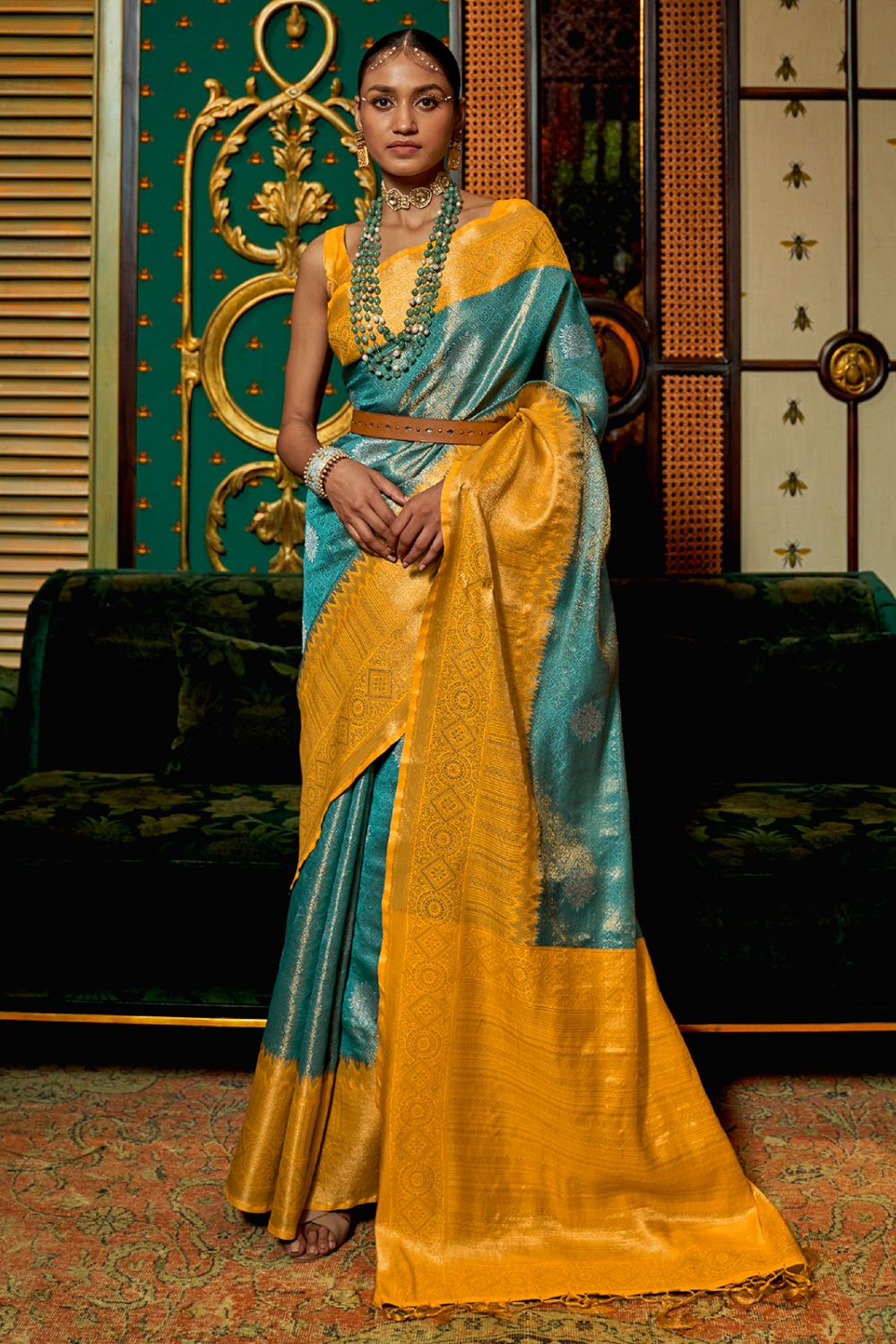 Firozi Woven Silk Party Wear Saree