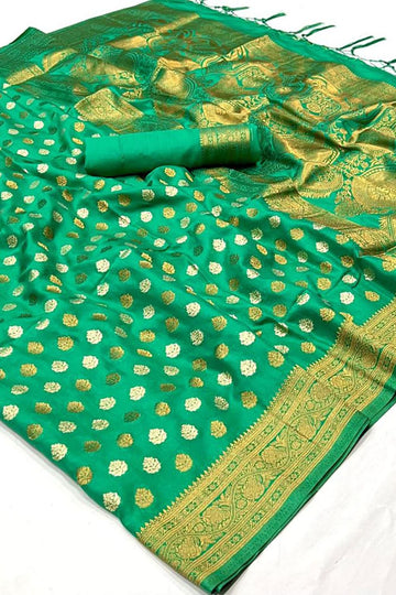 Rama Green Woven Hand Spun Party Wear Saree