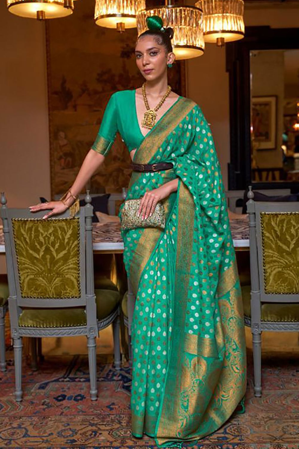 Rama Green Woven Hand Spun Party Wear Saree