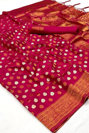 Raspberry Pink Woven Hand Spun Party Wear Saree