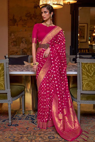 Raspberry Pink Woven Hand Spun Party Wear Saree