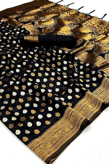 Black Woven Hand Spun Party Wear Saree