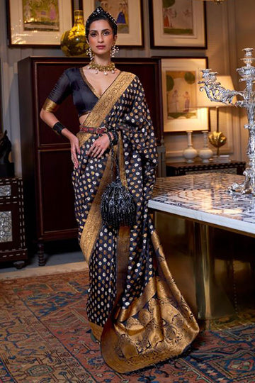 Black Woven Hand Spun Party Wear Saree