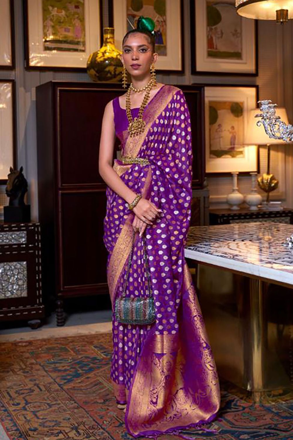 Purple Woven Hand Spun Party Wear Saree