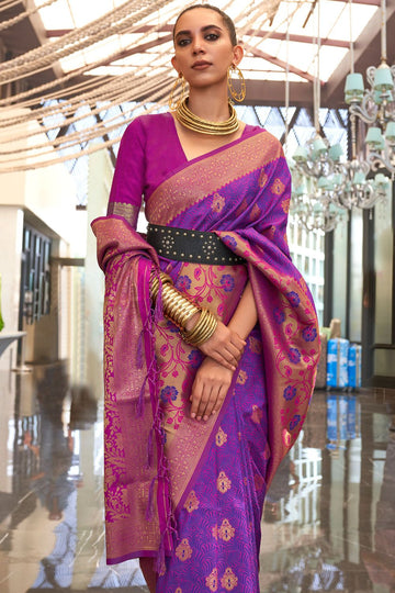 Magenta Handloom Weaving Silk Saree for Festival