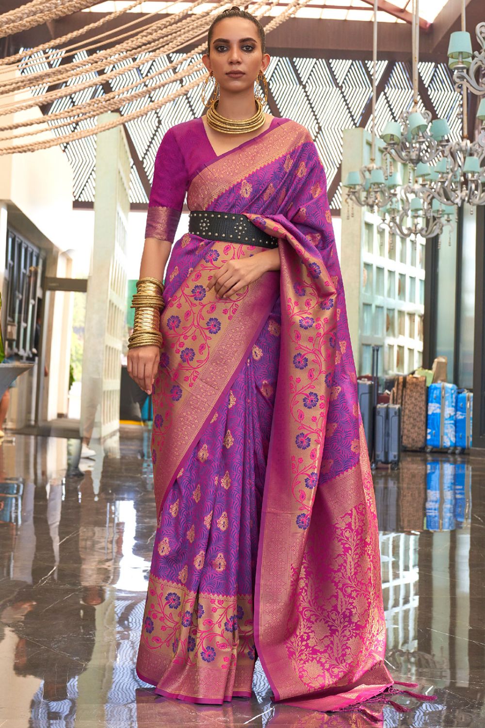 Magenta Handloom Weaving Silk Saree for Festival