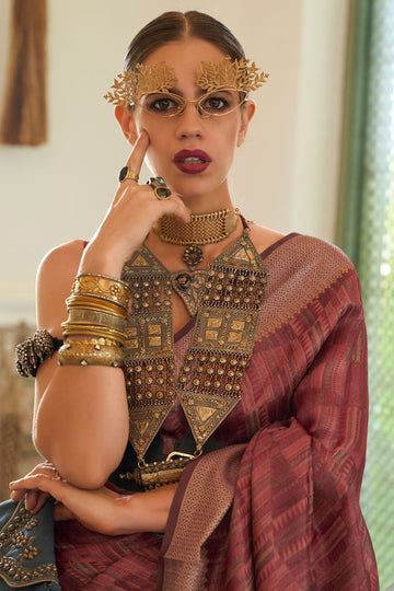 Kalki Koechlin Old Rose Handloom Organza Party Wear Saree