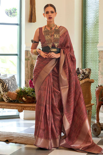 Kalki Koechlin Old Rose Handloom Organza Party Wear Saree