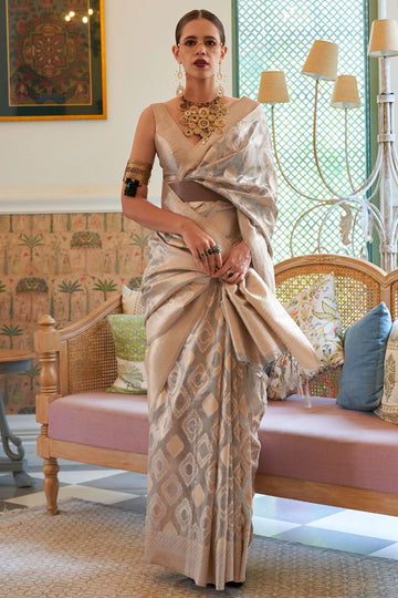 Kalki Koechlin Ash Grey Tissue Handloom Saree for Festival