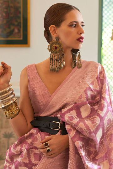 Kalki Koechlin Onion Pink Tissue Handloom Saree for Festival